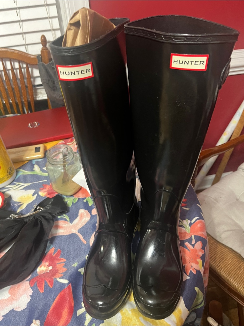 Hunter Women's Original Tall Gloss Black Rain Boots - Size 8